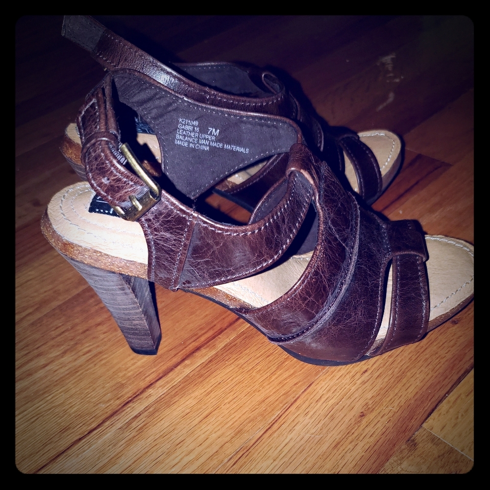 Adam Tucker Brown Leather Strappy Heel Sandal